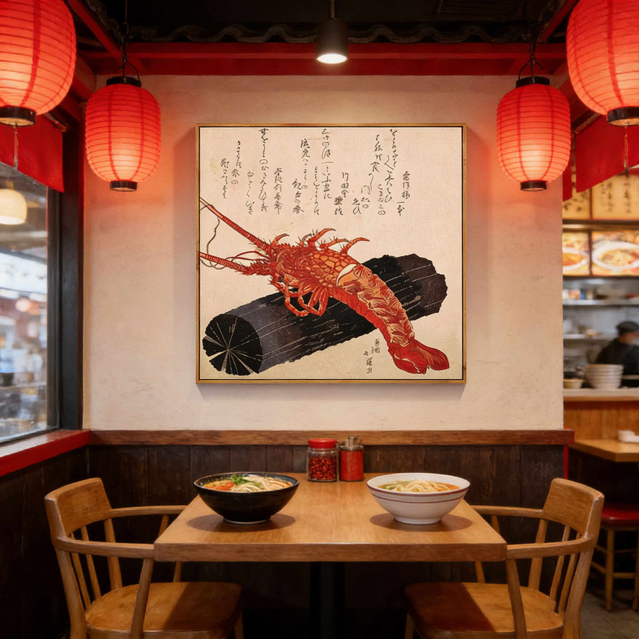 Japanese Restaurant Lifestyle - Japon Ukiyo-e Tarzı Istakoz Kanvas Posteri