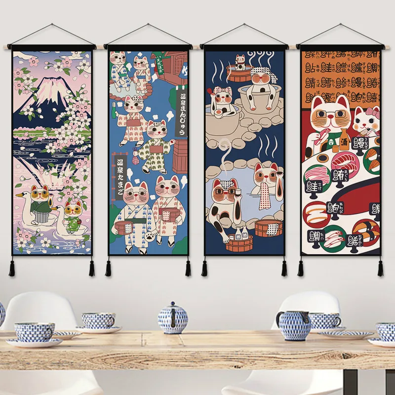 Japanese Restaurant Lifestyle - Japon Şanslı Kedi Bez Sanat Anime